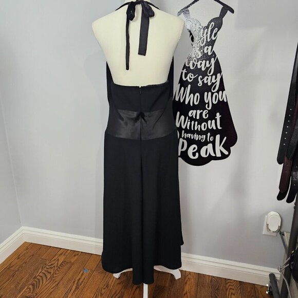 Jones New York Noir Halter Black Silk Waist Midi Party Cocktail Dress - Picture 7 of 11